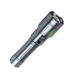 Torcia ricaricabile zoomabile ad alta potenza, portatile, in lega di alluminio, con luce intensa.