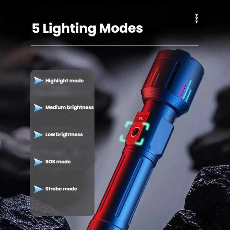 Torcia ricaricabile zoomabile ad alta potenza, portatile, in lega di alluminio, con luce intensa.