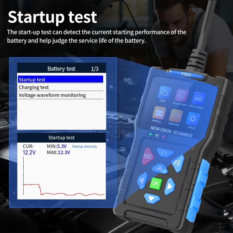 Strumento di diagnostica per auto OBD2, scanner per guasti alla batteria