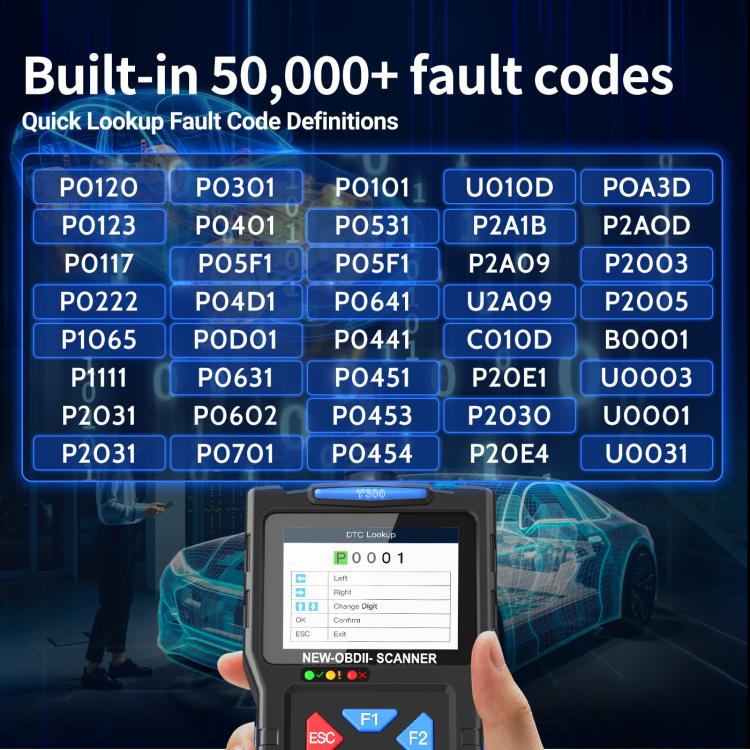 Strumento di diagnostica per auto OBD2, scanner per guasti alla batteria