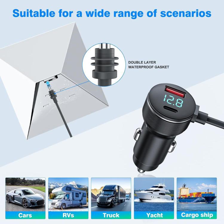 FSJ-089 163W Caricabatterie da auto impermeabile con display digitale Starlink Mini, alimentazione CC, per accendisigari, Black 3m, Black 5m, Grey 3m, Grey 5m