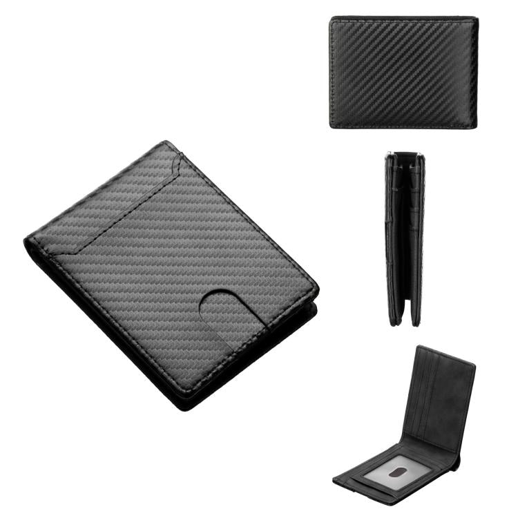 Portafoglio corto da uomo Baellerry D5125 con motivo in fibra di carbonio, porta carte multiplo, minimalista, a due ante.
