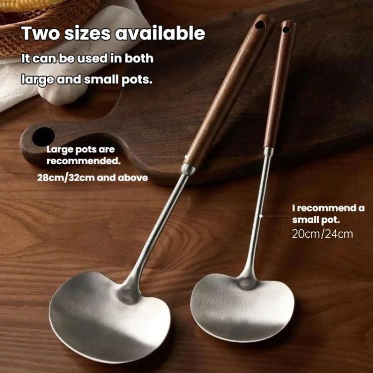 Set di 2 cucchiai e mestoli da wok con manico lungo in legno massello, ideali per la cucina domestica., Large, Small