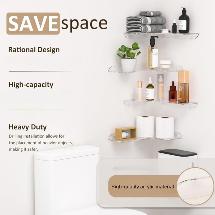 Mensola angolare a parete in acrilico per bagno, cucina e ufficio., Single, Double