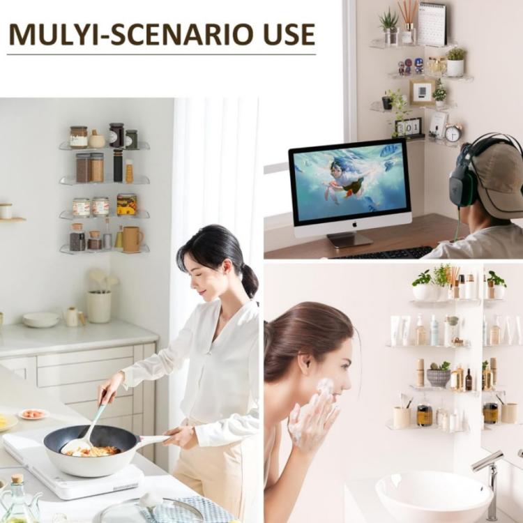 Mensola angolare a parete in acrilico per bagno, cucina e ufficio., Single, Double