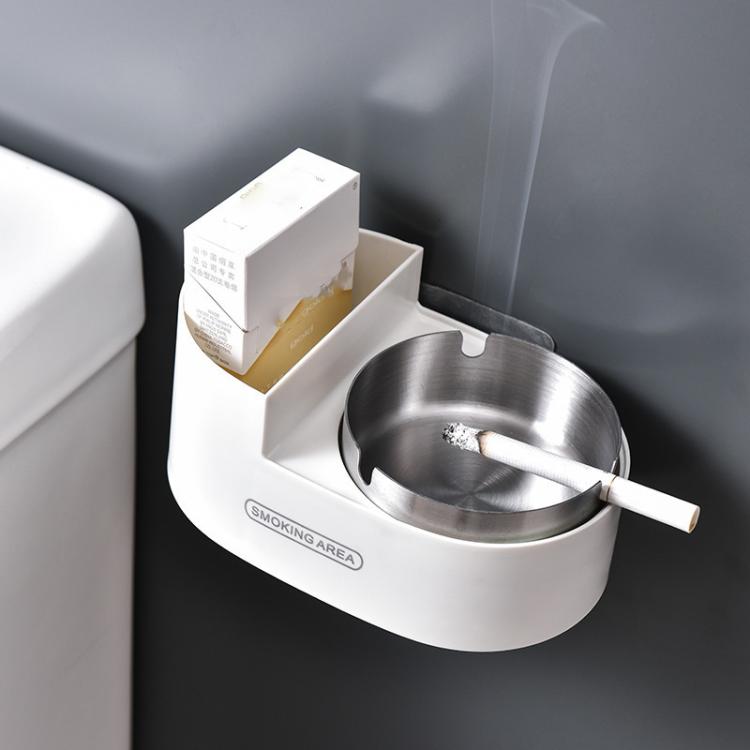 Posacenere a parete in acciaio inox con coperchio per bagno e WC, salvaspazio.