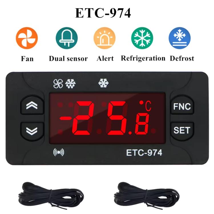 Regolatore di temperatura digitale integrato ETC-974 con funzioni di raffreddamento, sbrinamento e ventilazione., ETC-974 220V, ETC-974 110V