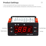 Regolatore di temperatura digitale integrato ETC-974 con funzioni di raffreddamento, sbrinamento e ventilazione., ETC-974 220V, ETC-974 110V