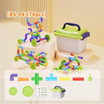 Set di costruzioni per bambini con blocchi di grandi dimensioni, tubi da assemblare e contenitore portaoggetti., 138pcs /Set, 178pcs /Set, 222pcs /Set