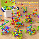 Set di costruzioni per bambini con blocchi di grandi dimensioni, tubi da assemblare e contenitore portaoggetti., 138pcs /Set, 178pcs /Set, 222pcs /Set