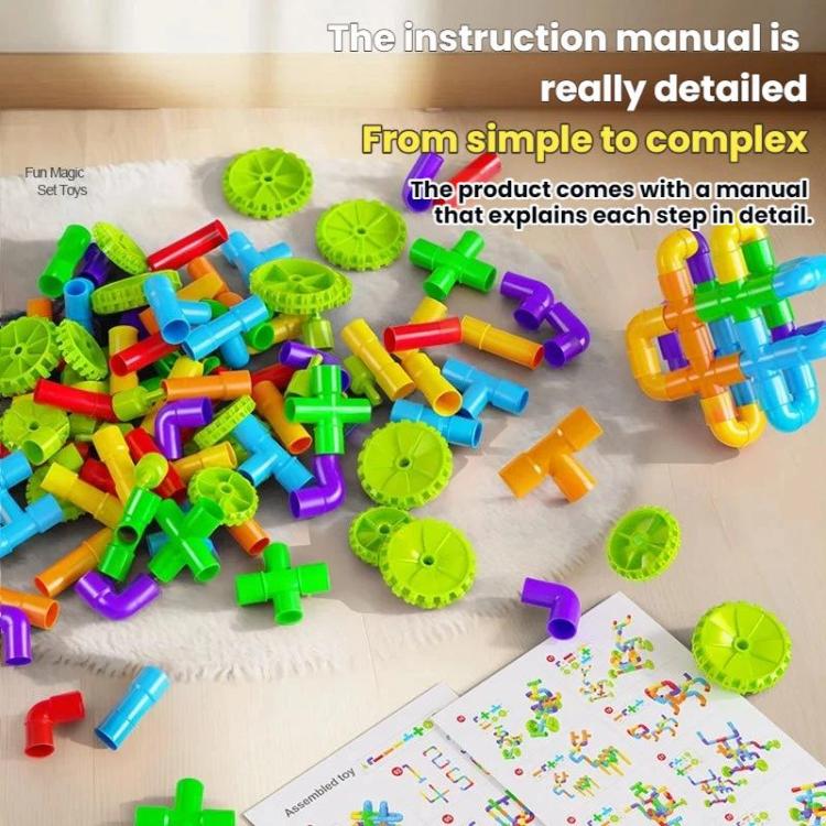 Set di costruzioni per bambini con blocchi di grandi dimensioni, tubi da assemblare e contenitore portaoggetti., 138pcs /Set, 178pcs /Set, 222pcs /Set