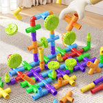 Set di costruzioni per bambini con blocchi di grandi dimensioni, tubi da assemblare e contenitore portaoggetti., 138pcs /Set, 178pcs /Set, 222pcs /Set