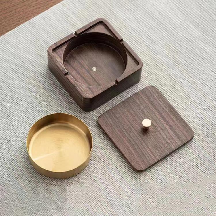 Posacenere magnetico in legno massello e metallo, a prova di cenere e polvere., Walnut Wood Square, Walnut Wood Round, Black Walnut Square, Ebony Wood Square, Dark Walnut Square