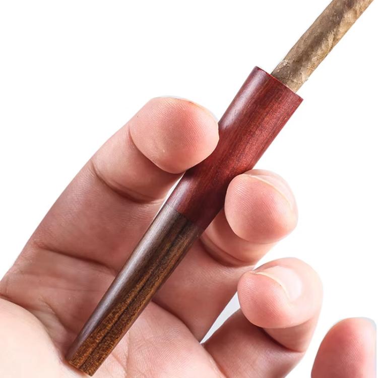 Porta sigarette portatile in legno massello con intaglio a V, bocchino per mini sigaro.