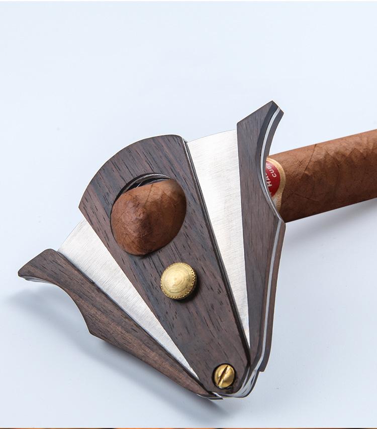 Forbici per sigari in legno di sandalo con doppie lame in acciaio inossidabile, taglierino di precisione per appassionati.