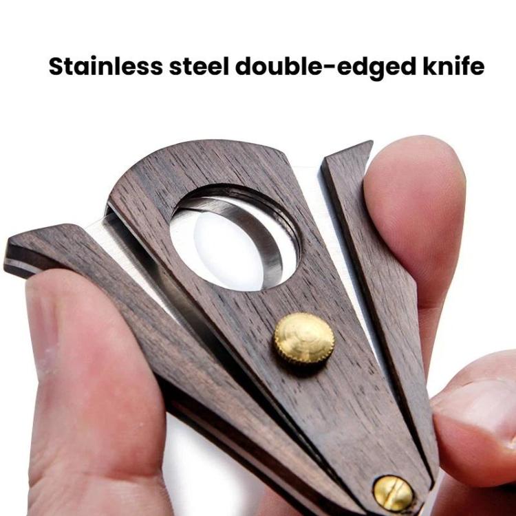 Forbici per sigari in legno di sandalo con doppie lame in acciaio inossidabile, taglierino di precisione per appassionati.