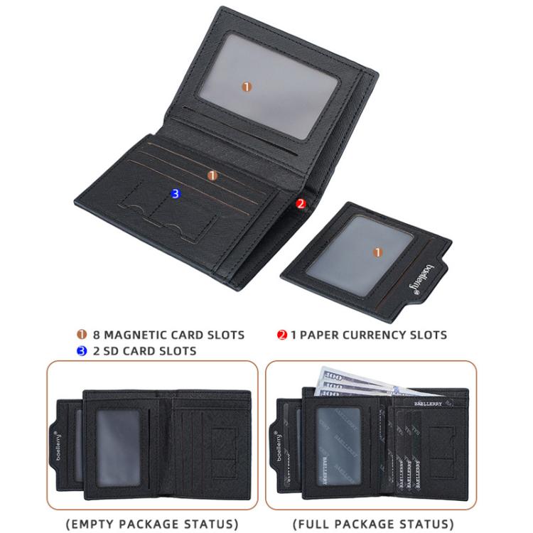 Portafoglio compatto da uomo Baellerry D3152, ideale per lavoro e tempo libero, con porta carte multiple.