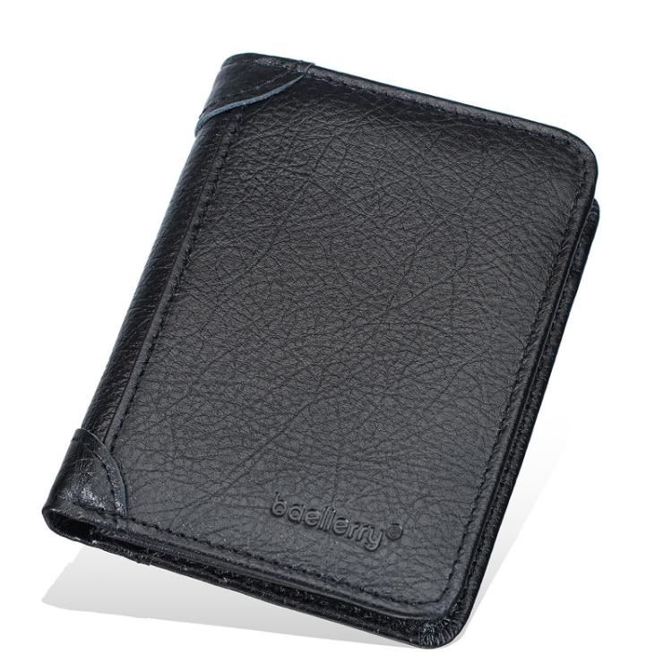 Portafoglio corto da uomo in pelle Baellerry D3112, stile vintage, a tre ante, con porta carte multiple.