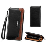 Portafoglio lungo da uomo Baellerry C3167, elegante, con cerniera a contrasto, scomparti multipli per carte e grande capacità.