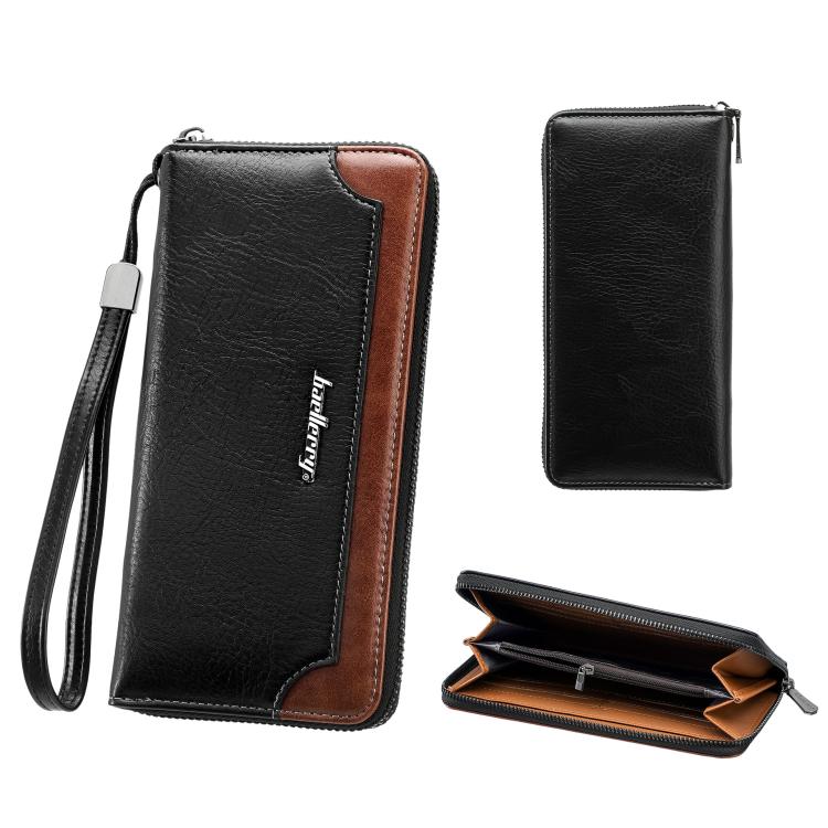 Portafoglio lungo da uomo Baellerry C3167, elegante, con cerniera a contrasto, scomparti multipli per carte e grande capacità.