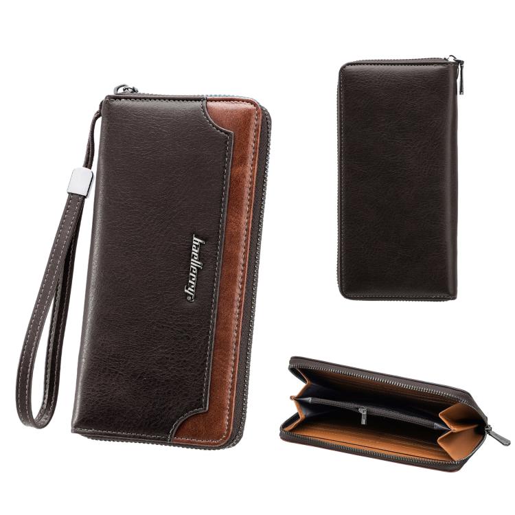 Portafoglio lungo da uomo Baellerry C3167, elegante, con cerniera a contrasto, scomparti multipli per carte e grande capacità.