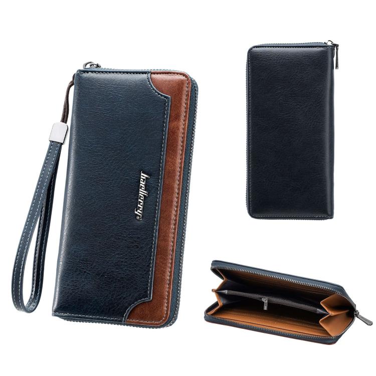 Portafoglio lungo da uomo Baellerry C3167, elegante, con cerniera a contrasto, scomparti multipli per carte e grande capacità.
