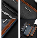 Portafoglio lungo da uomo Baellerry C3167, elegante, con cerniera a contrasto, scomparti multipli per carte e grande capacità.