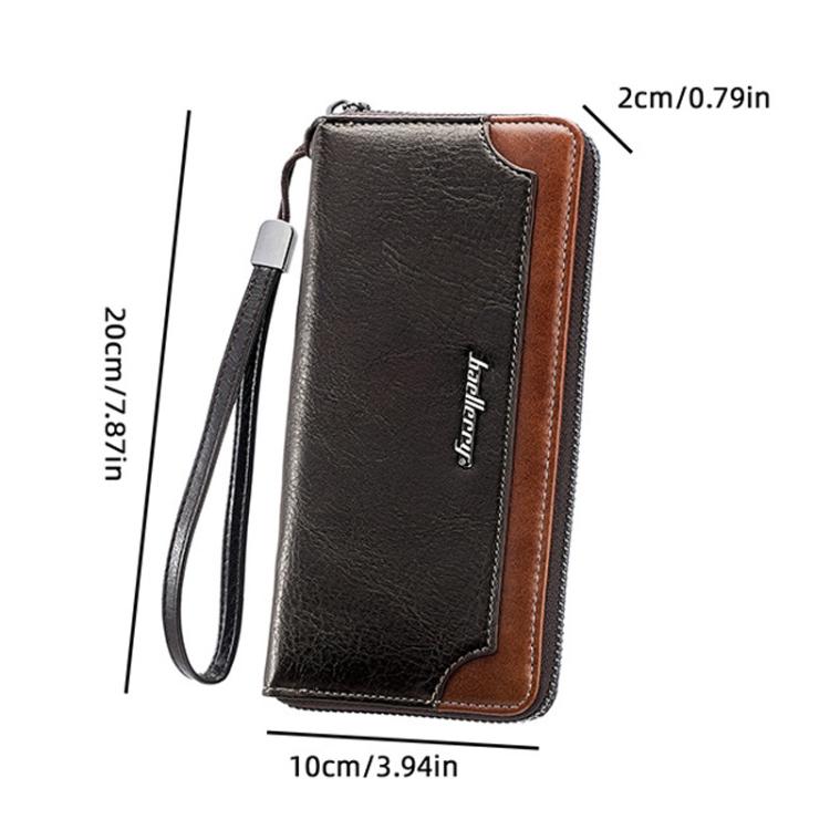 Portafoglio lungo da uomo Baellerry C3167, elegante, con cerniera a contrasto, scomparti multipli per carte e grande capacità.