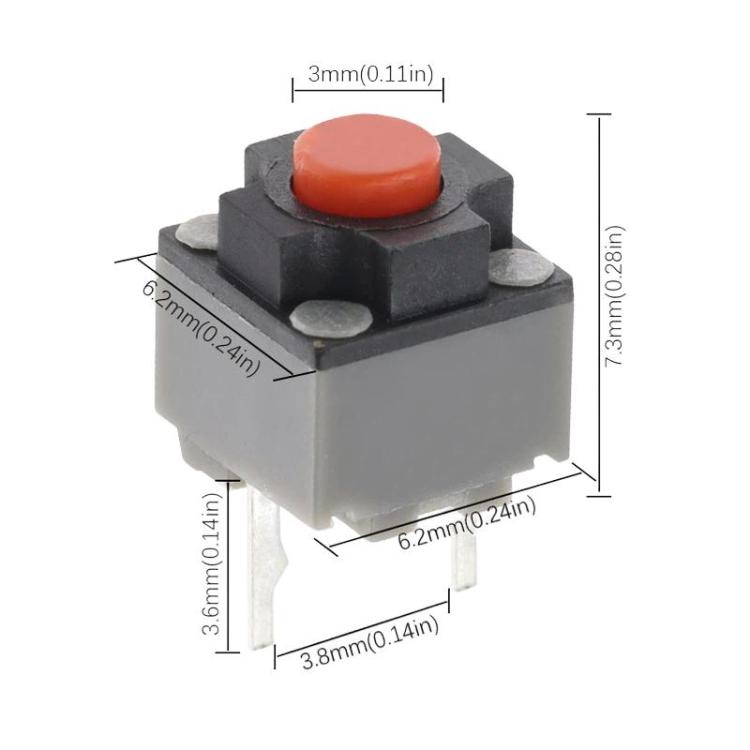 10 pulsanti tattili silenziosi a 2 pin per mouse, 6 x 6 x 7.3mm