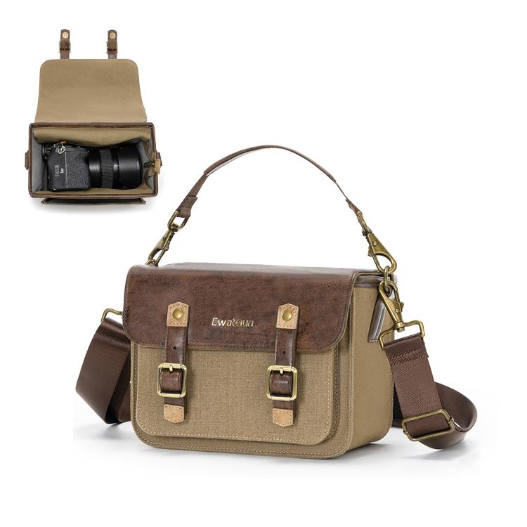 Borsa a tracolla singola Cwatcun D181 stile retrò per fotocamera mirrorless/DSLR, borsa in tela casual, Small Brown, Medium Brown