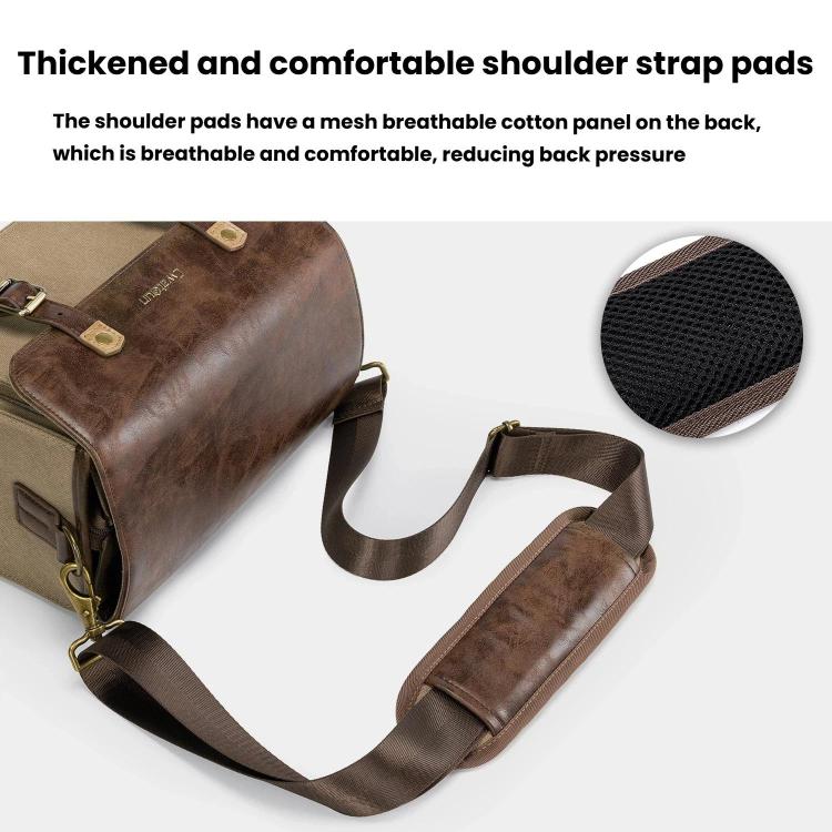 Borsa a tracolla singola Cwatcun D181 stile retrò per fotocamera mirrorless/DSLR, borsa in tela casual, Small Brown, Medium Brown
