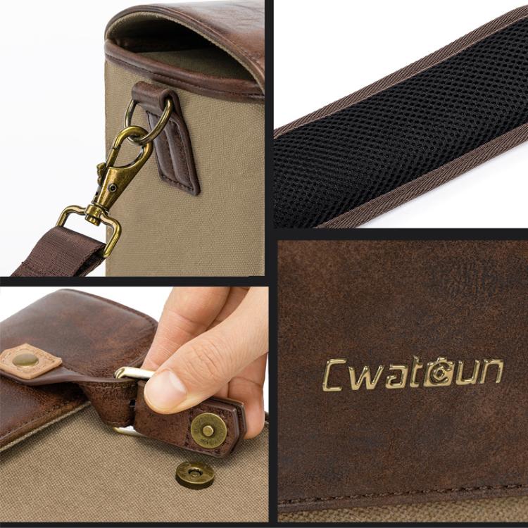 Borsa a tracolla singola Cwatcun D181 stile retrò per fotocamera mirrorless/DSLR, borsa in tela casual, Small Brown, Medium Brown