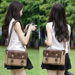 Borsa a tracolla singola Cwatcun D181 stile retrò per fotocamera mirrorless/DSLR, borsa in tela casual, Small Brown, Medium Brown