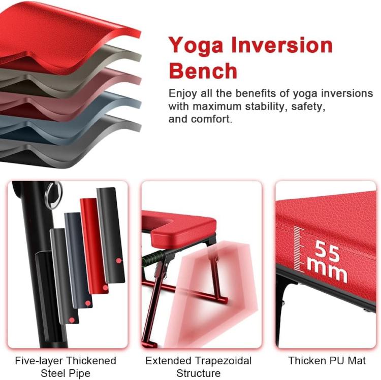Panca per inversione yoga pieghevole, supporto per sedia yoga per allenamento dell'equilibrio e rafforzamento del core, With T-shaped Cushion Black, With T-shaped Cushion Red, No Cushion Black, No Cushion Red