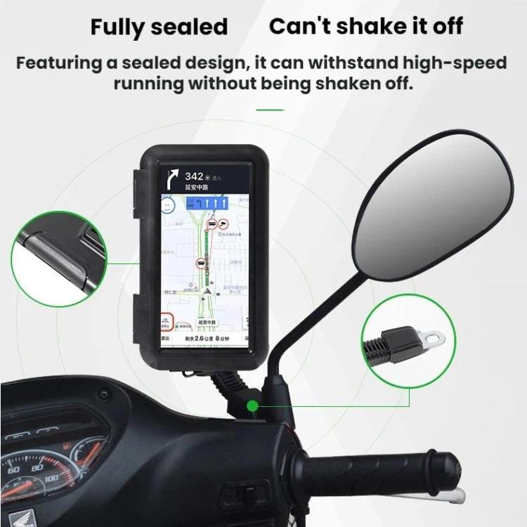 Supporto per telefono da bicicletta/moto completamente impermeabile e compatibile con touchscreen, con chiusura completa., Rearview Mirror Mount 6.7 inches, Handlebar Mount 6.7 inches, Rearview Mirror Mount 7.4 inches, Handlebar Mount 7.4 inches