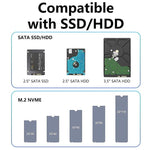 Blueendless HD01N Dual-Bay 2.5/3.5 Inch SATA Hard Drive Enclosure M.2 NVMe SSD Reader Offline Cloning Device, US Plug, EU Plug, UK Plug
