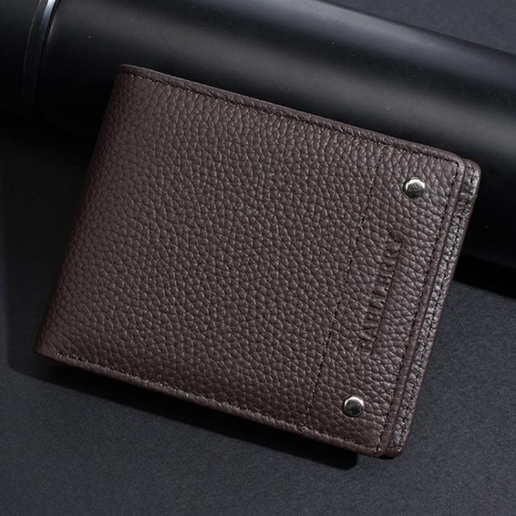 Portafoglio compatto da uomo Baellerry D3110 in pelle con texture litchi e scomparti multipli per carte di credito.