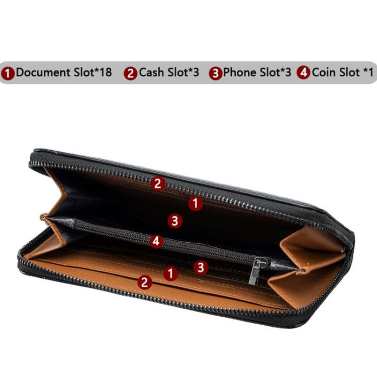Portafoglio Baellerry C3166 lungo, antimagnetico, con chiusura a zip e protezione RFID, grande capacità e multi-carta.