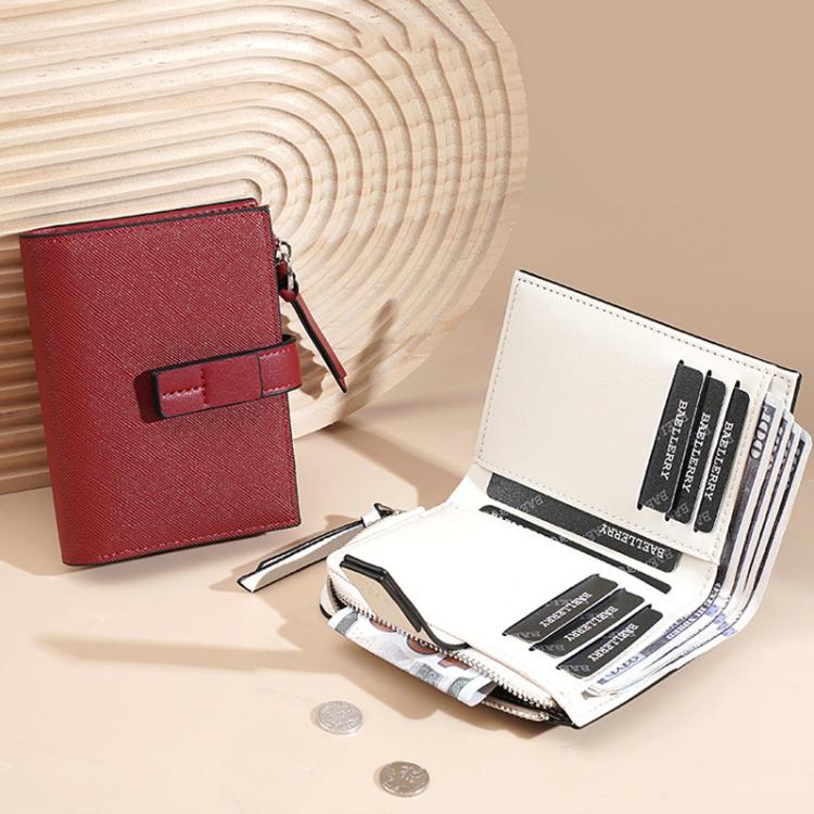 Portafoglio compatto da donna Baellerry N7101 con chiusura a scatto, scomparti multipli per carte e tasca portamonete con cerniera.