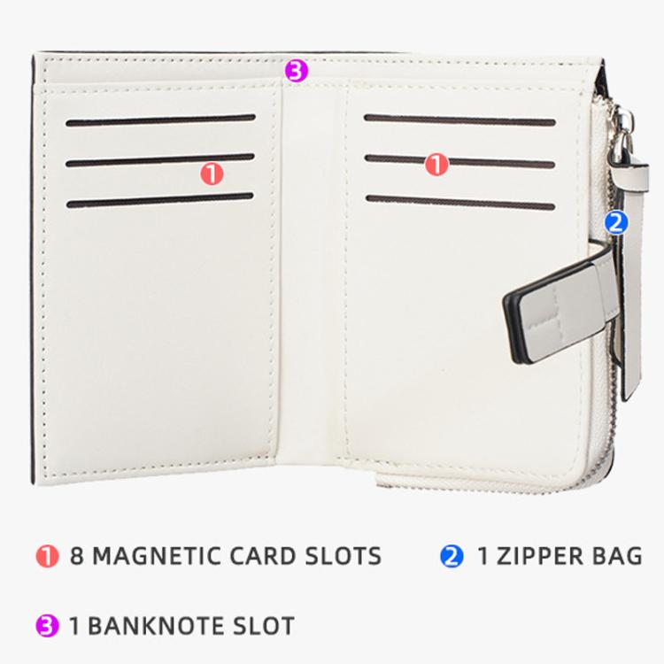 Portafoglio compatto da donna Baellerry N7101 con chiusura a scatto, scomparti multipli per carte e tasca portamonete con cerniera.