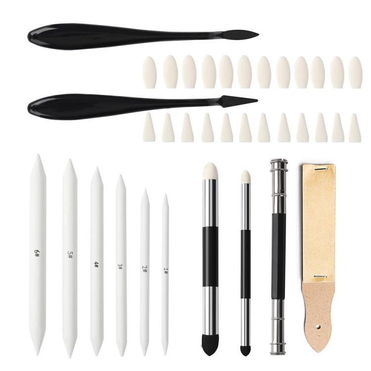 Set da disegno 36 in 1 con sfumini, tortillon e spugnette, e 24 punte sostituibili., 36 In 1