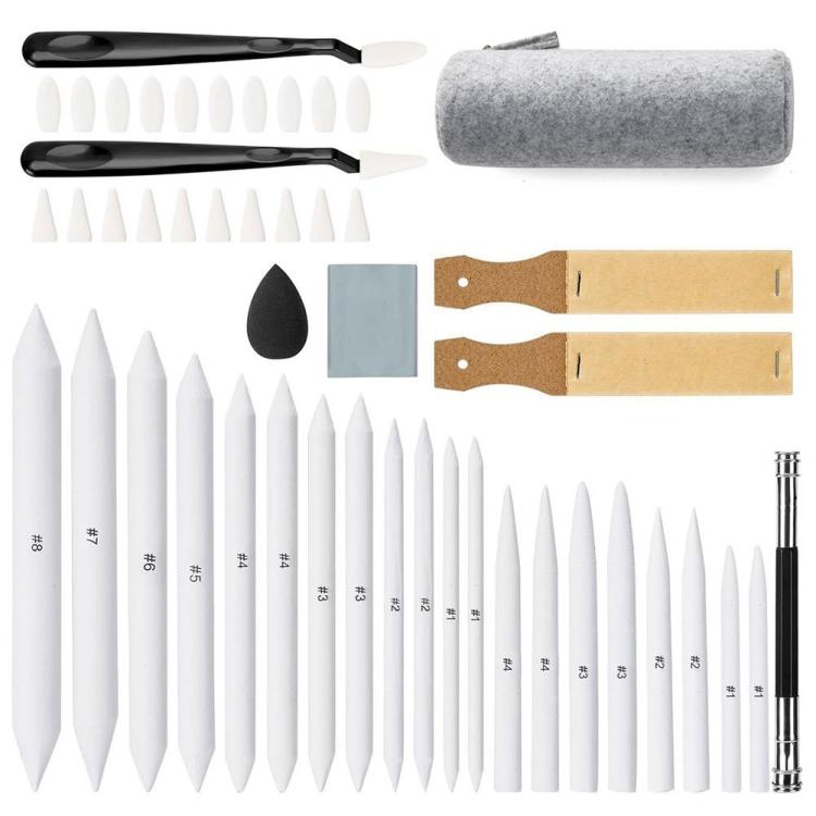Set da disegno 48 in 1 con 20 sfumini, raschietti per cancellare, gomma malleabile e carta vetrata per artisti e principianti.