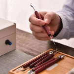 Set di utensili per la lavorazione dell'argilla: coltelli da scultura in acciaio inossidabile con manici in palissandro per argilla polimerica, ceramica, modellismo e lavori fai da te., 17 In 1