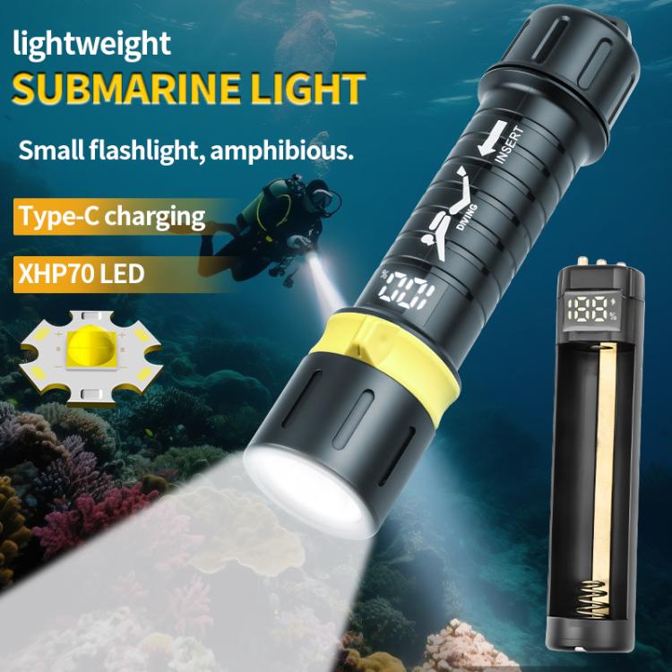Torcia subacquea a LED XHP70 impermeabile IPX8 ad alta potenza con interruttore magnetico e ricaricabile., Built In 21700 Battery, Without Battery
