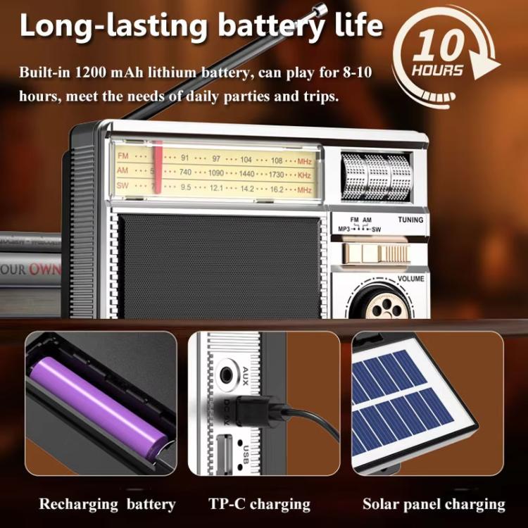 MD-979S Altoparlante Bluetooth portatile ad energia solare multifunzione con antenna per esterni e radio