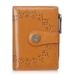 Portafoglio corto da donna Baellerry N8358 in pelle cerata con motivo traforato, porta carte multiuso e tasca portamonete con cerniera.