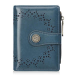 Portafoglio corto da donna Baellerry N8358 in pelle cerata con motivo traforato, porta carte multiuso e tasca portamonete con cerniera.