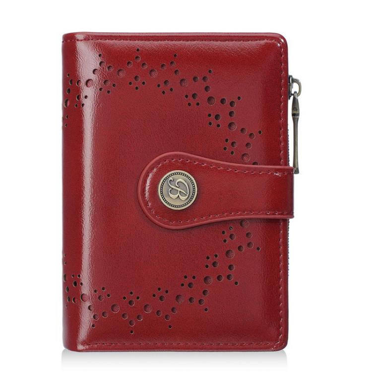 Portafoglio corto da donna Baellerry N8358 in pelle cerata con motivo traforato, porta carte multiuso e tasca portamonete con cerniera.