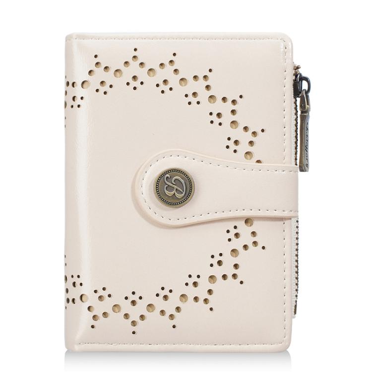 Portafoglio corto da donna Baellerry N8358 in pelle cerata con motivo traforato, porta carte multiuso e tasca portamonete con cerniera.
