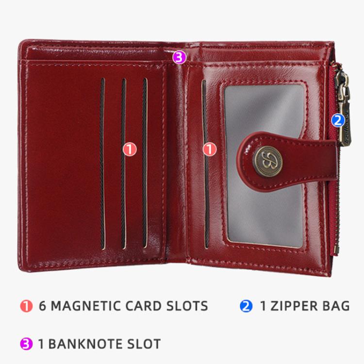 Portafoglio corto da donna Baellerry N8358 in pelle cerata con motivo traforato, porta carte multiuso e tasca portamonete con cerniera.